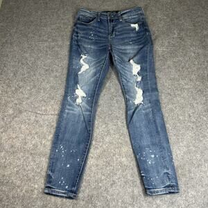 Judy Blue Jeans Womens 7/28 Skinny Leg Distressed Medium Wash Denim Stretch